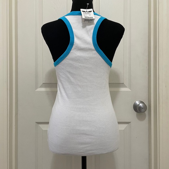 Vintage Bebe Sport Ribbed Tank Top White Blue Y2K McBling NWT Large USA Made - Picture 4 of 12